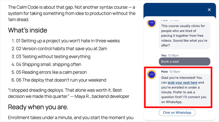 url in chat funnel example