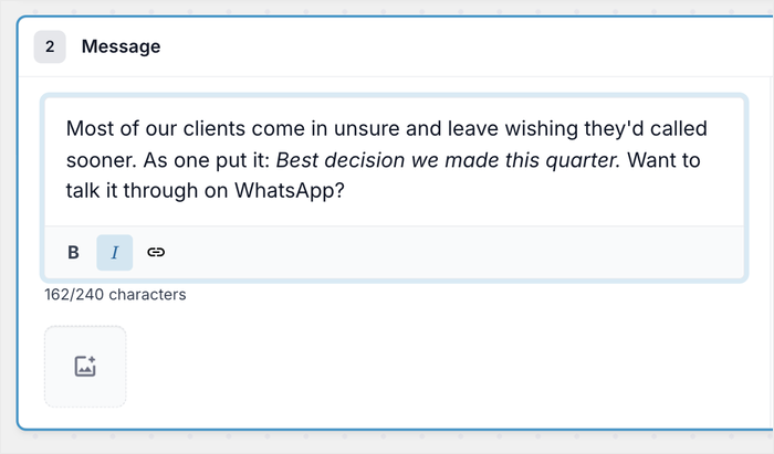use of italics for warmth in a chat funnel