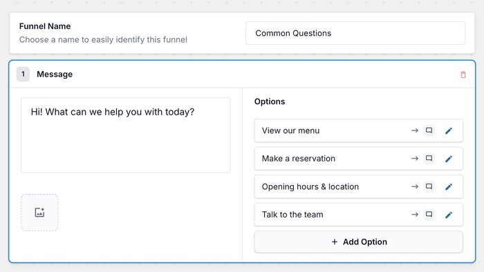chat funnel with response options