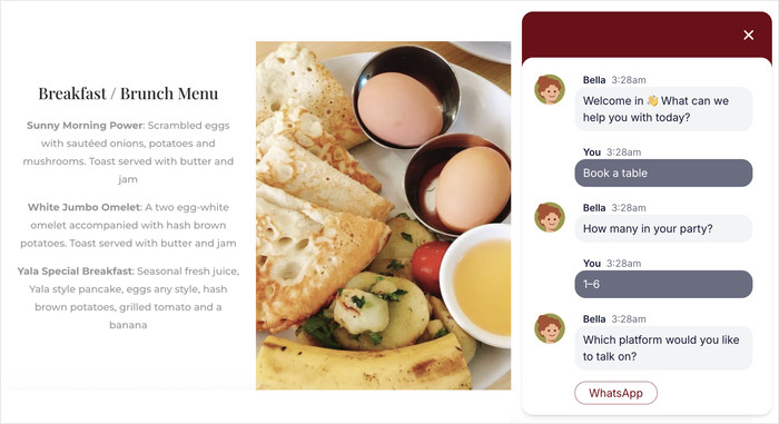 chat widget for a restaurant built using wpchat