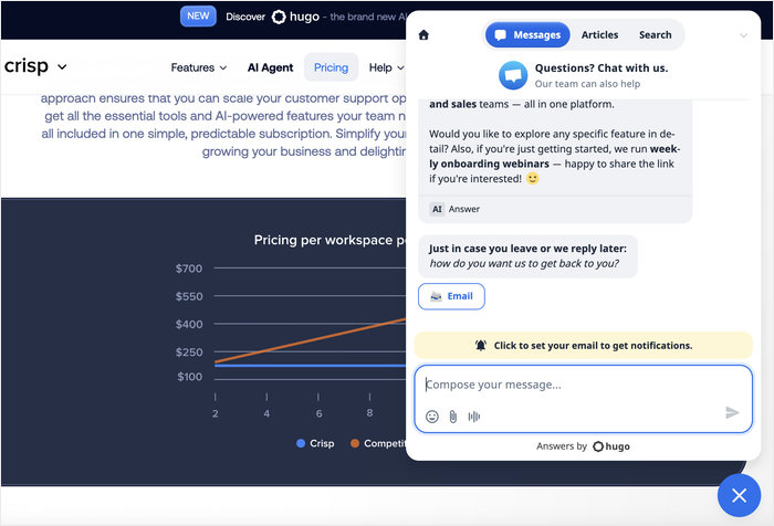 crisp chat widget example - WPChat crisp chat widget example