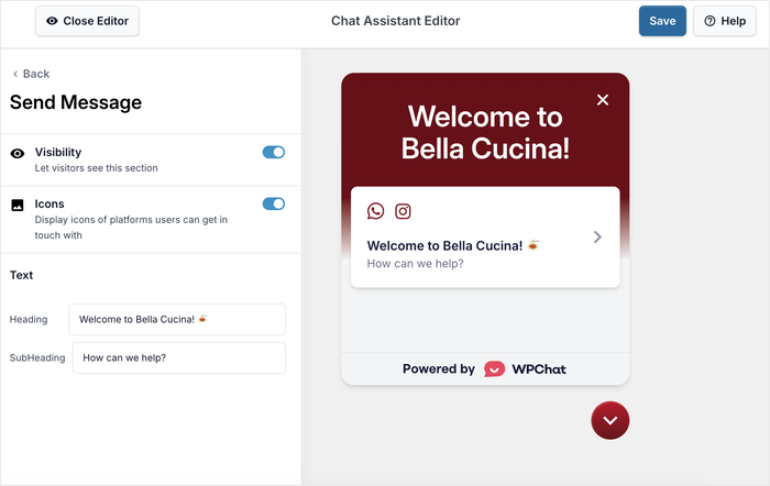 edit initial greeting for wpchat
