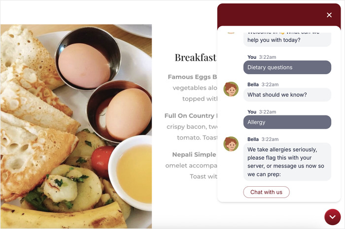 example of a chat funnel actively answering questions