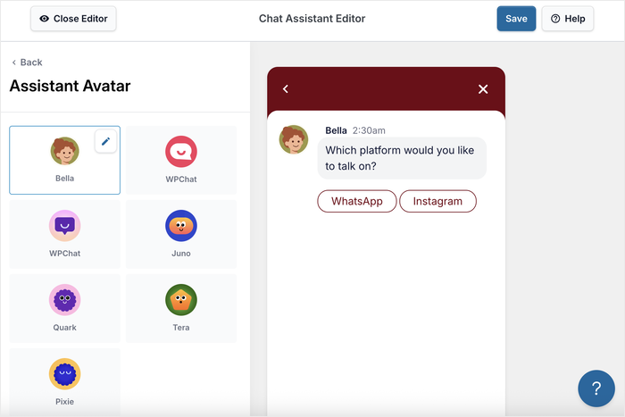 example of an assistant avatar added to a site