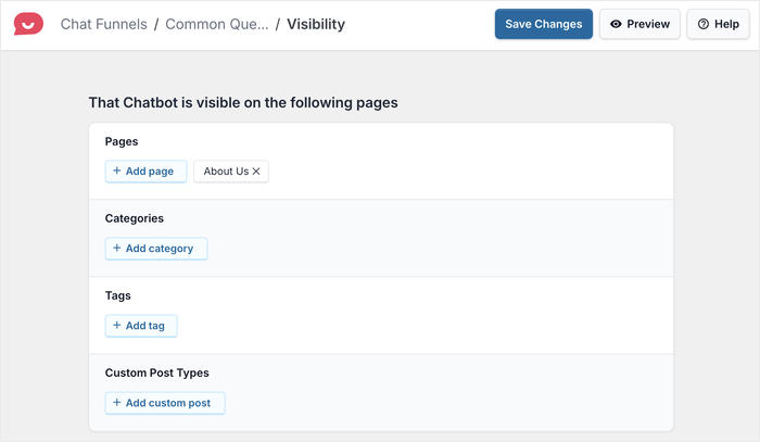 select visibility for chat funnel