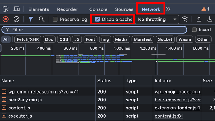 open network tab and disable cache in chrome