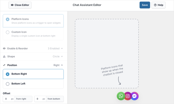 positioning options for your wpchat widget